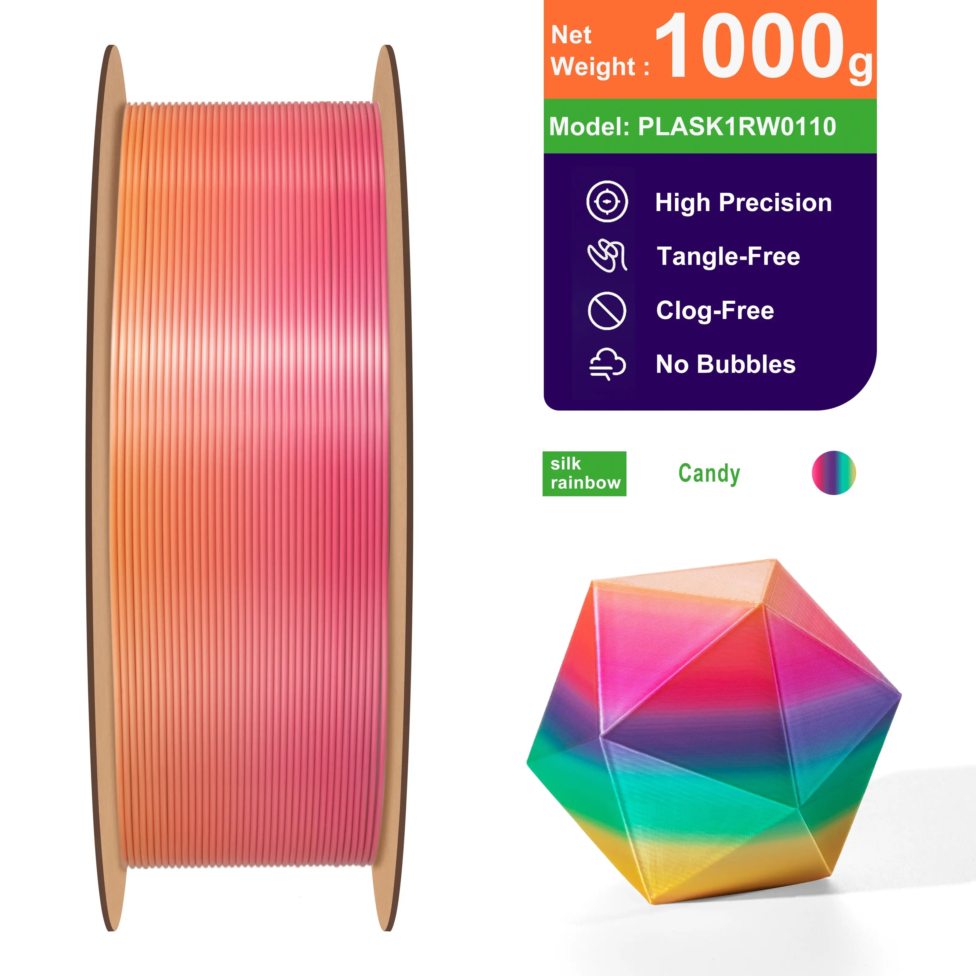 PLA Silk Rainbow 3D Printer Filament - 1.75mm
