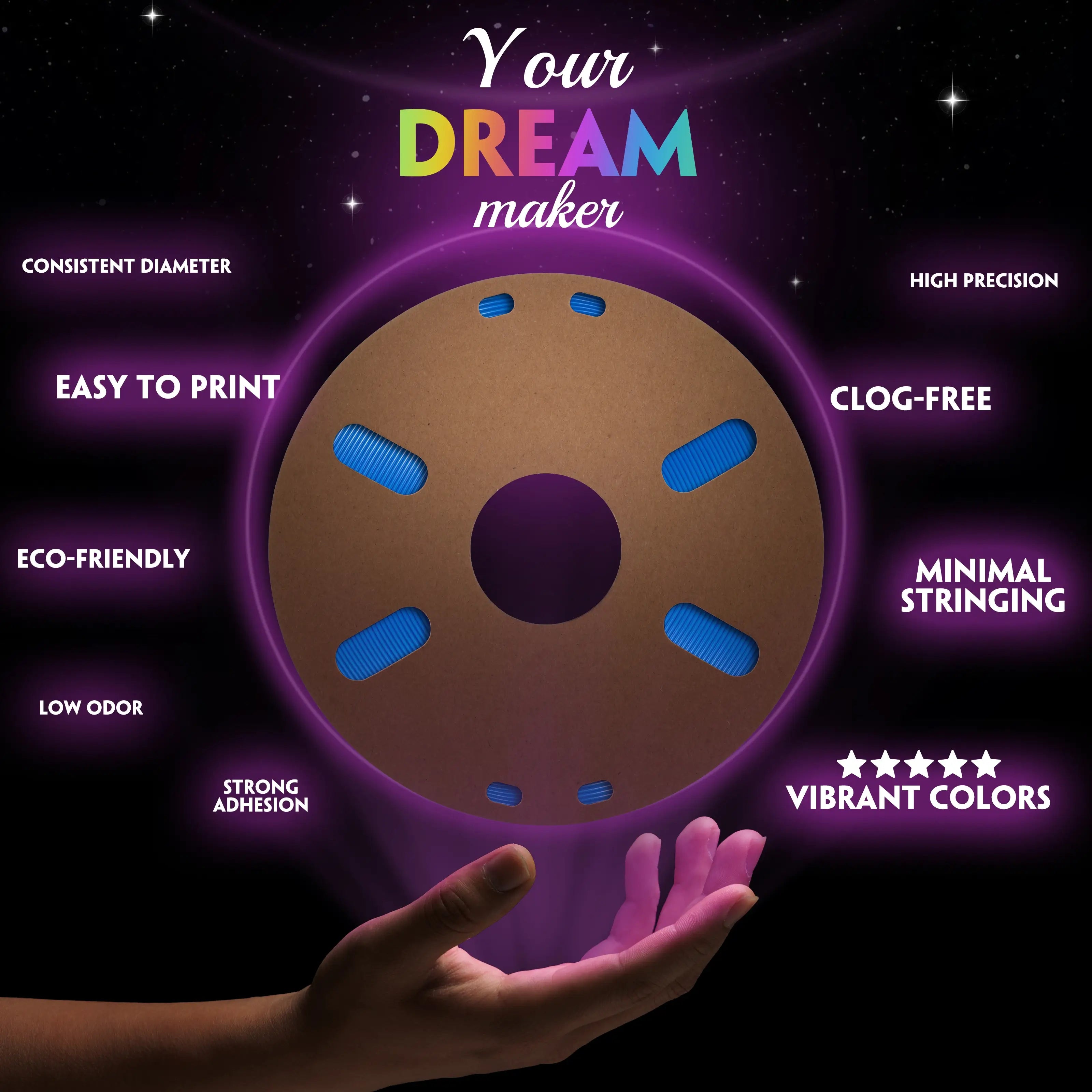 PLA Single Color 3D Printer Filament Variety Pack (4 x 200g), 1.75mm