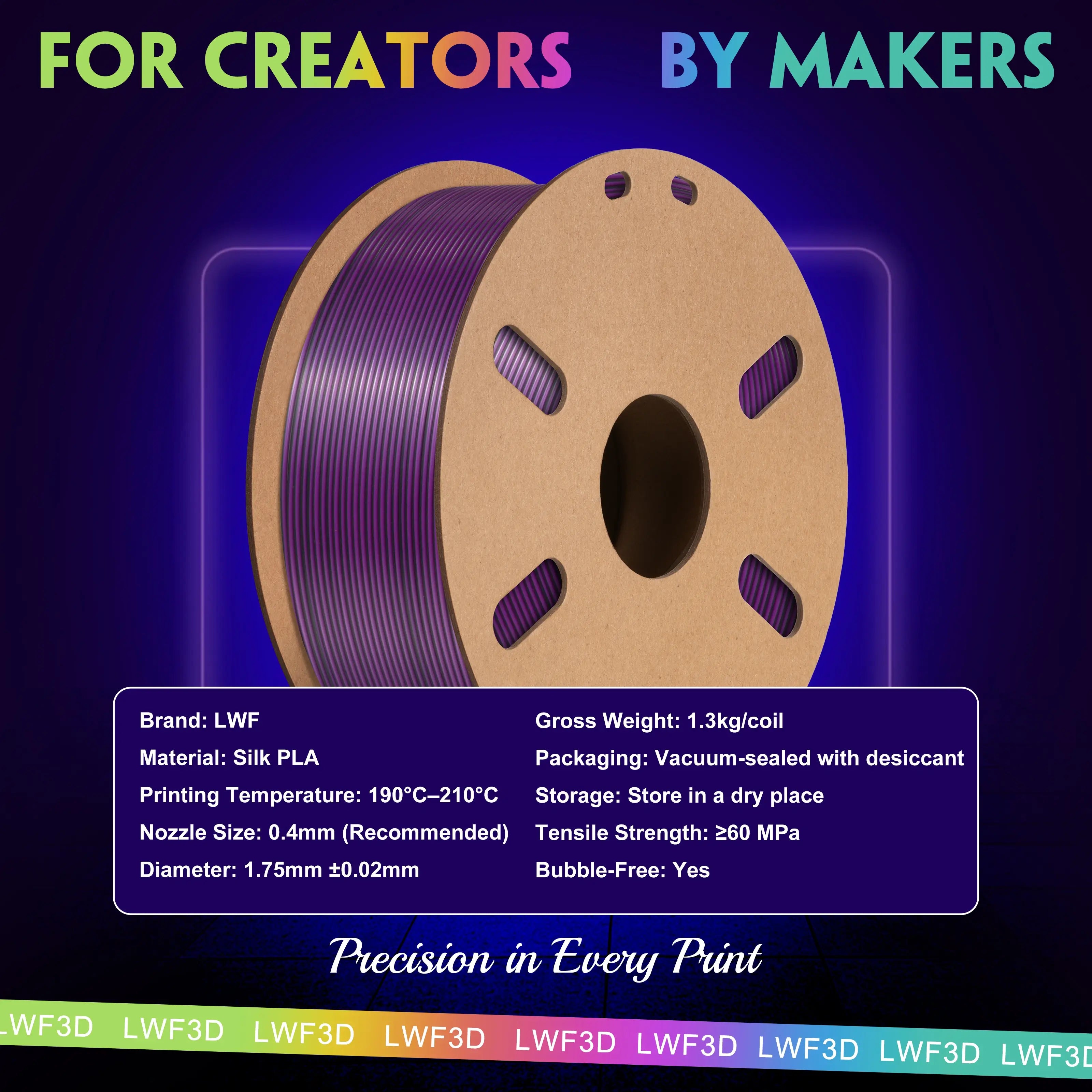 PLA Silk Triple Color 3D Printer Filament - 1.75mm