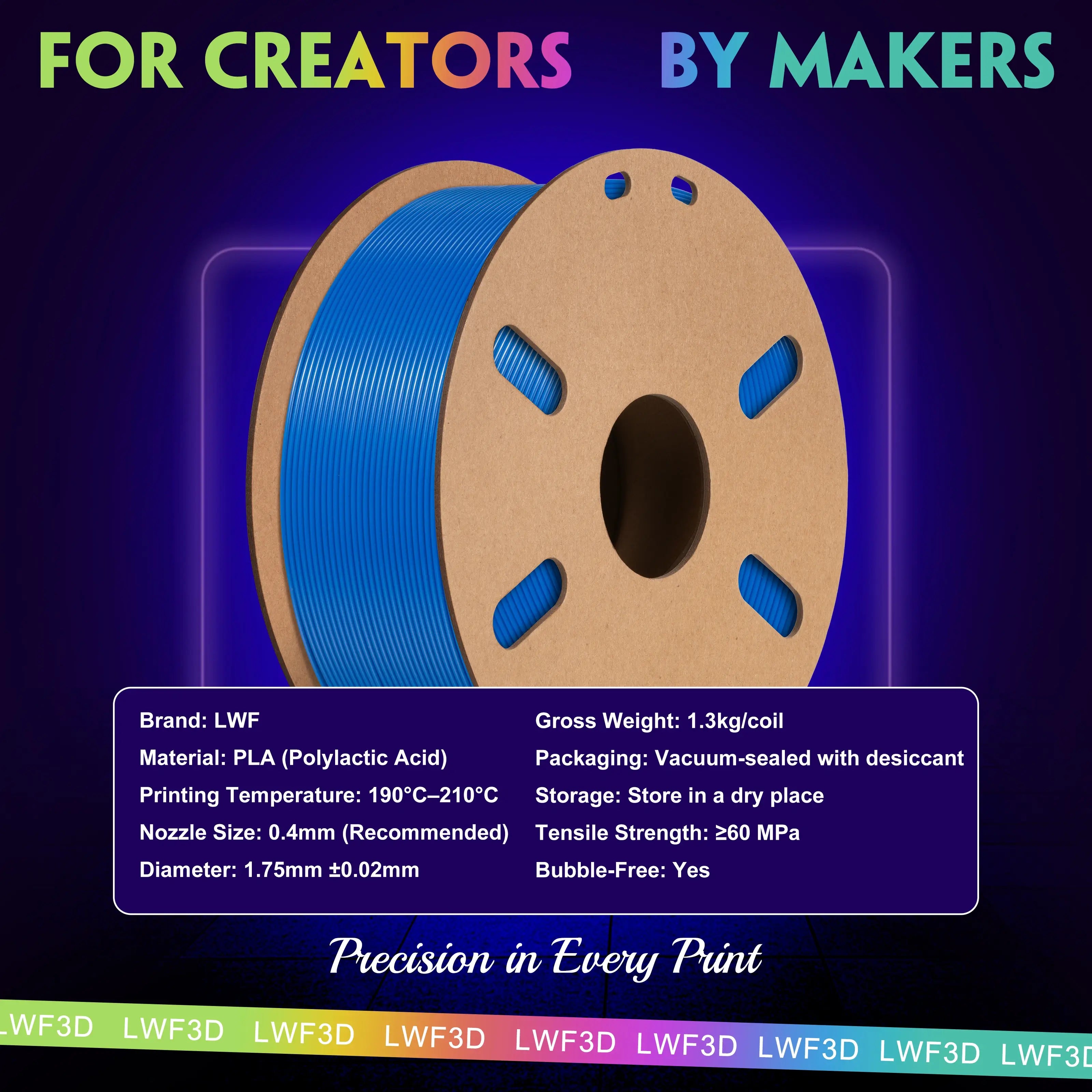 PLA Single Color 3D Printer Filament Variety Pack (4 x 200g), 1.75mm