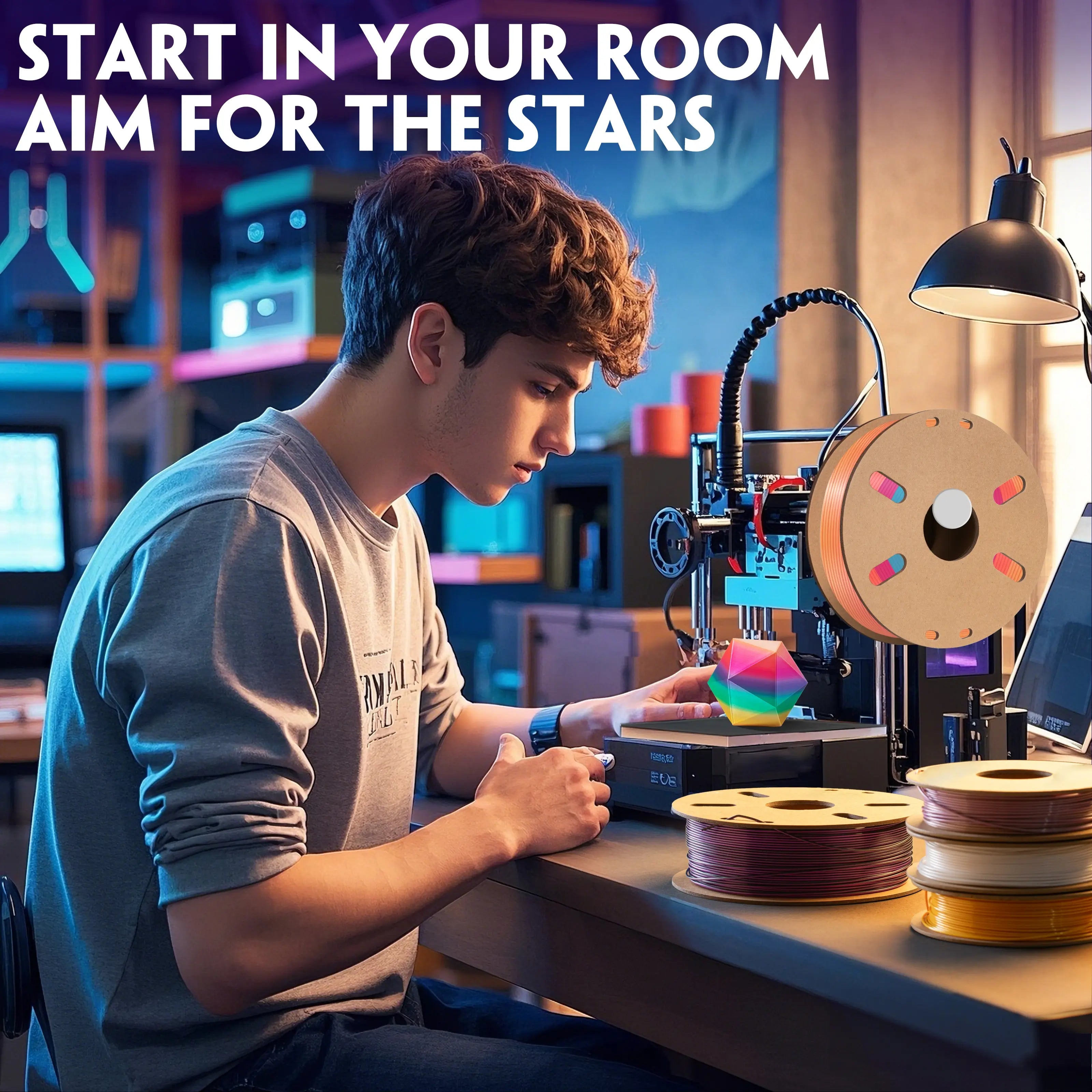 PLA Silk Rainbow 3D Printer Filament - 1.75mm