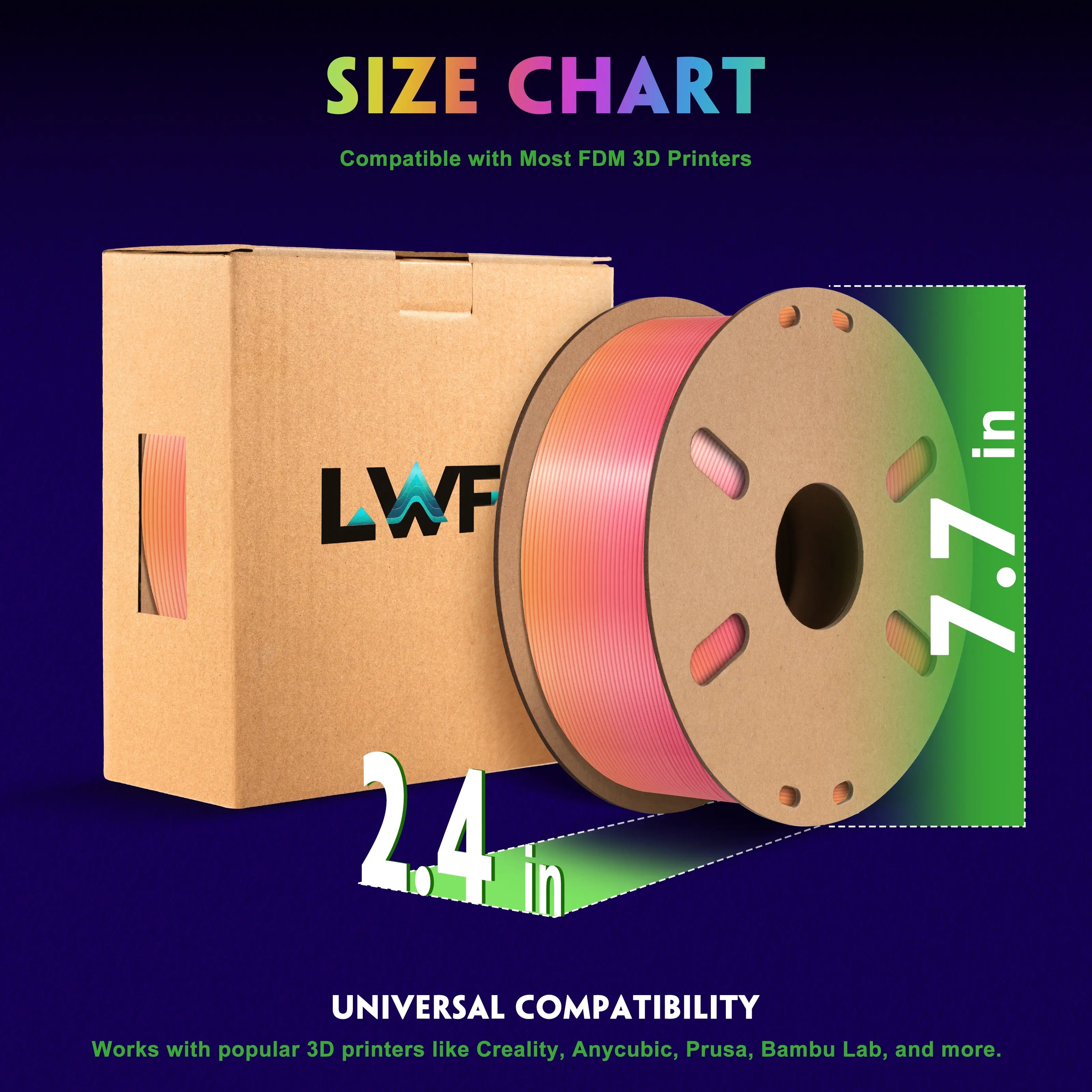 PLA Silk Rainbow 3D Printer Filament - 1.75mm